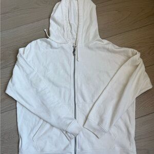 Aeropostale White Hooded Full-Zip Sweatshirt Size L